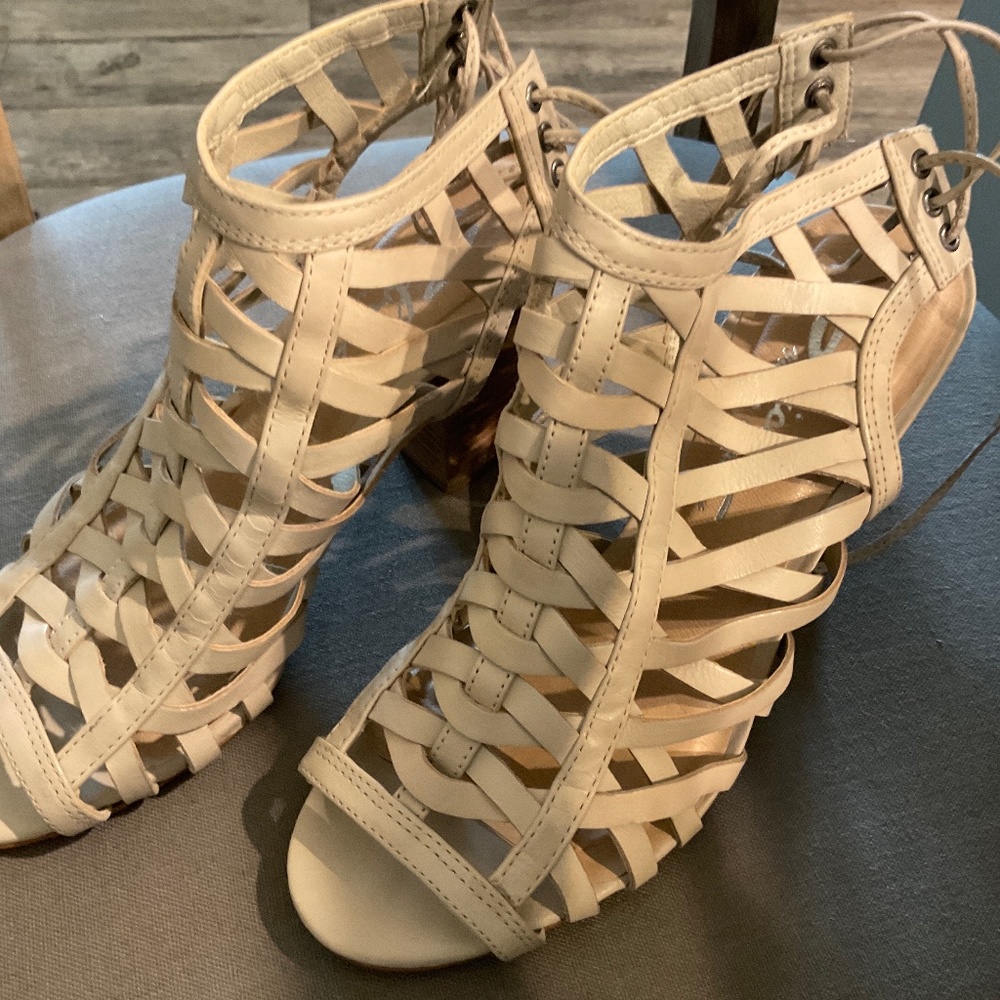 Ivory strappy leather sandals